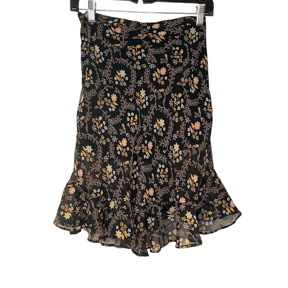 Urban Outfitters Black Floral Chiffon Ruffle Skirt Dainty Romantic Cottagecore‎ - Picture 3 of 6
